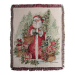 50x60 Inch Holly and Pine Santa Throw – Cotton Woven Christmas Decor by Manual Woodworkers
