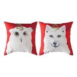 White 18"x18" Pillow –Christmas Animals Design – Owl & Wolf by Manual Woodworkers