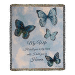 Blue Butterflies Tapestry Throw 60" – Cotton Blanket with Verse Design by Manual Woodworkers