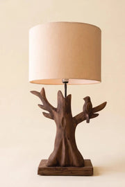 Rustic Mango Wood Bird Table Lamp With Distressed Finish 33