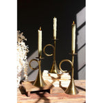 Antique Brass Candle Holders – 2x Set of 3 Trumpet Taper Stands by Kalalou