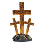 Triple Flower Carved Cross - 11.61"H Brown Polyresin Decorative Faith Accent by Manual Woodworkers