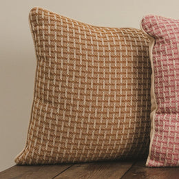 21x21 Decorative Bronze Pillow – Cotton Texture with Stylish Lattice Design