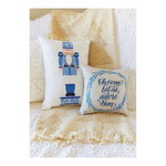 Manual Woodworkers Christmas Accent Pillow – Blue & White Faith-Themed Climaweave 12x12