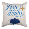 Blue & White Holiday Throw Pillow – “Love Came Down” Indoor Outdoor Cushion 12x12