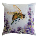 Square Throw Pillow Bee With Purple Flower 18"x18" Climaweave Polyester Indoor Outdoor Accent by Manual Woodworkers