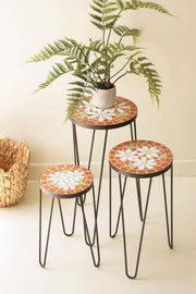 Set of 3 Mosaic Accent Tables With Black Metal Bases 24