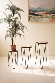 Set of 3 Mosaic Accent Tables With Black Metal Bases 24
