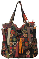 Amerileather Lloyd Leather Tote – Top Grain Lambskin on Denim with Textured Patchwork and Artistic Everyday Design