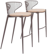 Silues Taupe & Brown Faux Leather Barstool Set of 2, 37.8" H Counter Height by Zuo Modern