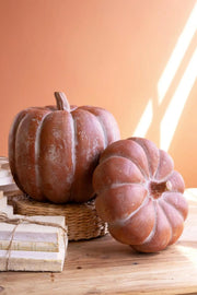 Oversized Paper Mache Pumpkin Sculptural Accent With Distressed Finish 12