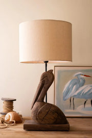 Hand-Carved Mango Wood Pelican Table Lamp With Fabric Shade 33