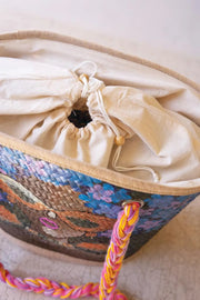Hand-Painted Seagrass Tote With Bold Portrait Design 20