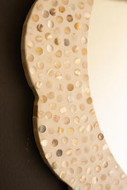 Round Capiz Shell Mosaic Wall Mirror With Pearlized Finish 31.5
