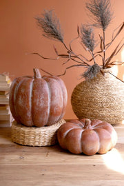 Oversized Paper Mache Pumpkin Sculptural Accent With Distressed Finish 12