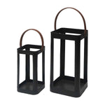 Sagebrook Home 17617 Metal, 13/18" Lanterns With Faux Leather Handle, Set of 2