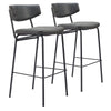 Vintage Black Faux Leather Barstool Set of 2, 40.2" H Steel Frame – Zuo Modern