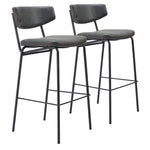 Vintage Black Faux Leather Barstool 40.2" H, Set of 2 Steel Frame by Zuo Modern