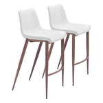 Zuo Modern Magnus Barstool 43.3"H, White Faux Leather Seat, Walnut Legs, Indoor Modern Bar Seating,Set of 2