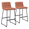 Zuo Modern – Pago Barstool Set of 2 Brown Faux Leather 39" H Modern Art Deco