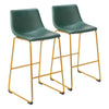 Zuo Modern Augusta Barstool Set of 2 – 39.4" H, Green & Gold Faux Leather, Modern Indoor Bar Seating