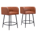 Zuo Modern Horbat Counter Stool,34.6" Height Brown Faux Leather &amp; Steel – Modern Art Deco Style,Set of 2