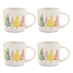 Pine Tree Print Coffee Mugs (Set of 4) – Holiday Christmas Ceramic Drinkware by Melrose
