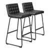 Zuo Modern Pago Barstool Set of 2 – 39" Black Faux Leather Art Deco Counter Chairs with Steel Frame