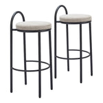 Zuo Modern – Sisal Barstool Set of 2, 34.6" H, Beige Tweed Fabric, Steel Frame, Modern Design