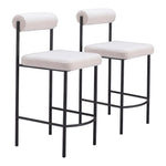 Zuo Modern Livorno Counter Stool 36.2"H, Plush Ivory Shearling Fabric with Black Powder-Coated Steel Frame, Modern Design,Set of 2