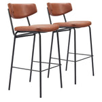 Vintage Brown Faux Leather 40.2" H Barstool Set of 2, Steel Frame by Zuo Modern