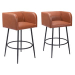 Zuo Modern – Horbat Barstool,38.6"H Brown Faux Leather, Powder-Coated Steel Frame, Modern Art Deco Style,Set of 2