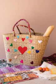 Woven Seagrass Basket With Stitched Heart Details 19