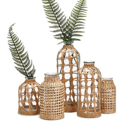 Assorted Size Lattice Vase Set of 5 With Textured Woven Design for Shelf Décor by [Brand Name]