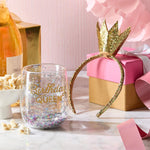 Birthday Gift Set With 4.75 Inch Glitter Stemless Glass and Crown Headband by [Brand Name]