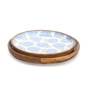 Round Mango Wood Platter Set – 2 Hydrangea Pattern Trays – 2 Inch High by [Brand Name]