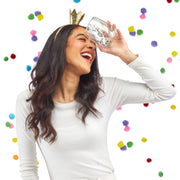 Birthday Queen Stemless Beverage Glass With Glitter Confetti and Crown by [Brand Name]