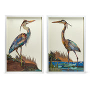 White Shadowbox Wall Art Set of 2 Handmade Crane Collages 35.25