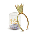 Birthday Celebration Gift Set With Glitter Filled Glass and Crown Headband by [Brand Name]