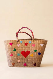 Woven Seagrass Basket With Stitched Heart Details 19