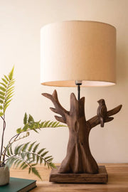 Rustic Mango Wood Bird Table Lamp With Distressed Finish 33