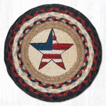 Earth Rugs Americana Star Jute Trivet – 10"x10" Round Braided Hot Pad, Hand-Stenciled Red White Blue Patriotic Design