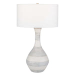 Uttermost Potter Striped Ivory Blue Ceramic Table Lamp with Antique Brass Accents