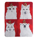 White Sherpa Fleece Throw 50"x60" Holiday Animal Design by Manual Woodworkers