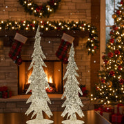Gold Silver Mosaic Pine Tree Set Iron Tabletop Decor 17.25 Inch Height Holiday Accent – Melrose