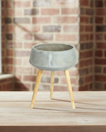 Cement Pot with Wooden Leg Stand – 17.5
