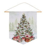 Holly and Pine 16"x20" Pennant – Christmas Tree with Poinsettias by Manual Woodworkers