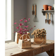 Rustic Decorative Planters – Recycled Wood – 8 Inch Hand Bag Shaped Trio