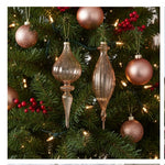 Rose and gold drop ornament set ribbed glass 8.5 inch height for holiday tree decoration Melrose
