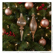 Rose and gold drop ornament set ribbed glass 8.5 inch height for holiday tree decoration Melrose